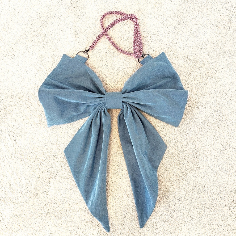 NEW Handmade Blue Denim Oversized Bow Crossbody Bag